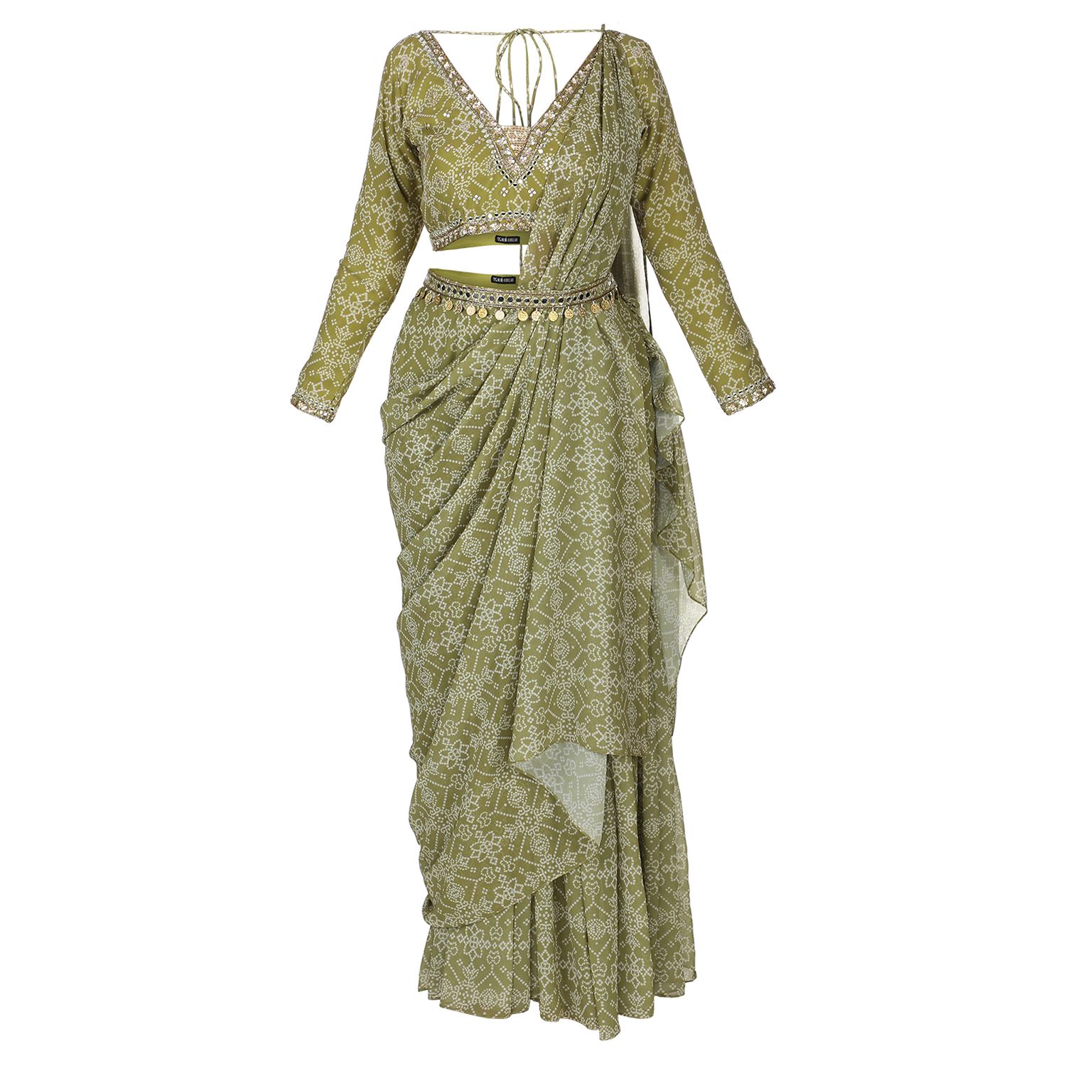 Buy Olive Green Printed Sharara Set For Women | Indyverse